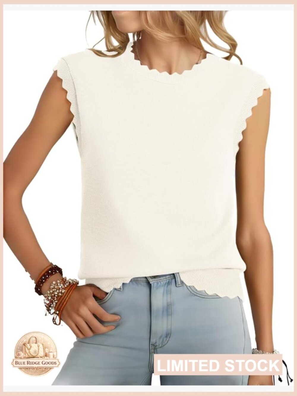 Sleeveless Sweater Vest Knit Pullover Crew Neck Scallop Tank Top Business